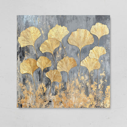 Gold Ginkgo Leaves Canvas Print on gallery wrap