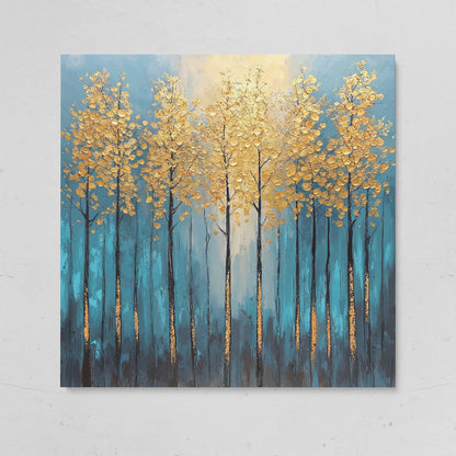 Abstract Trees with Golden Leaves Canvas on gallery wrap