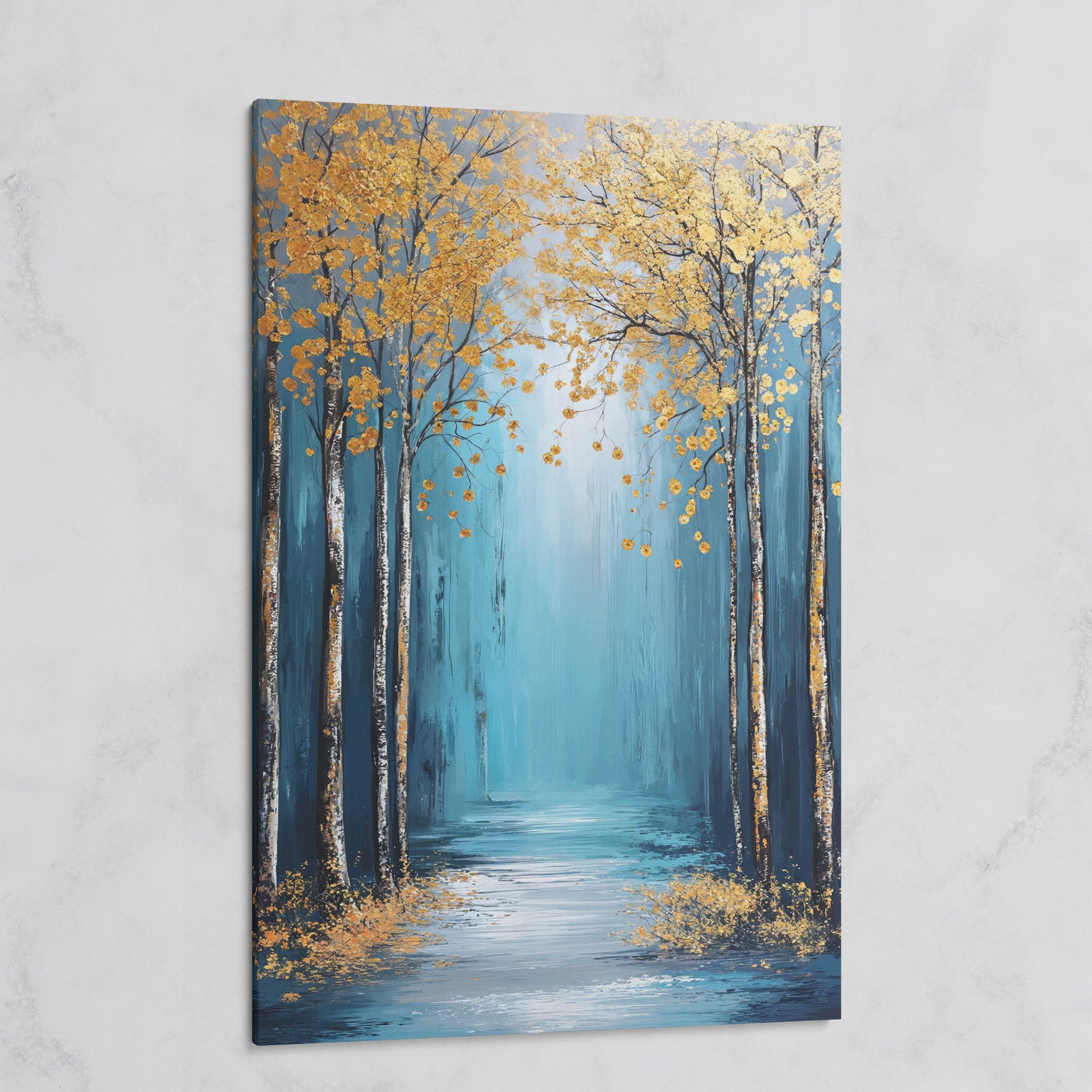 Golden Trees on Blue Canvas Print on gallery wrap