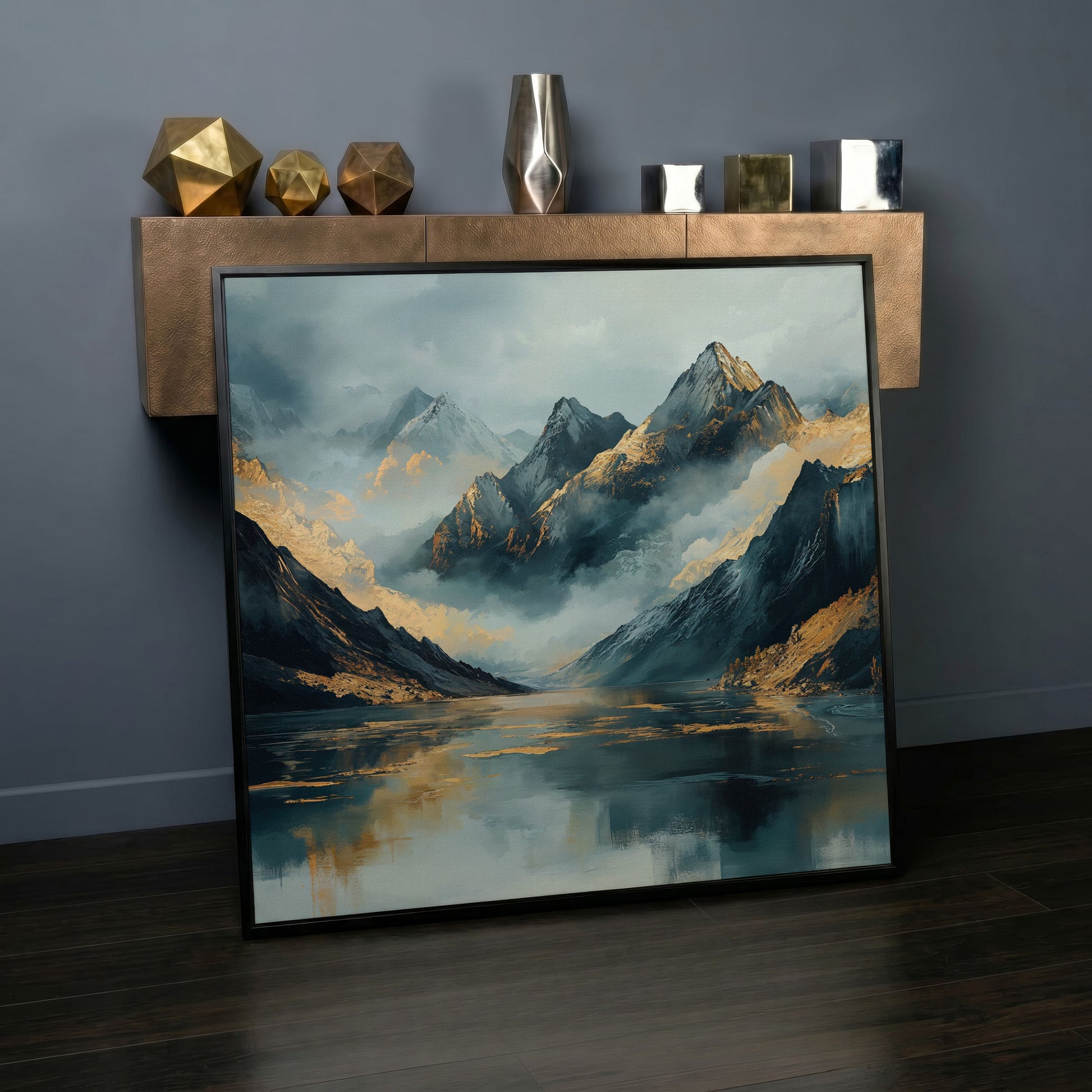 Mountain Range Canvas Wall Art in black floating frame