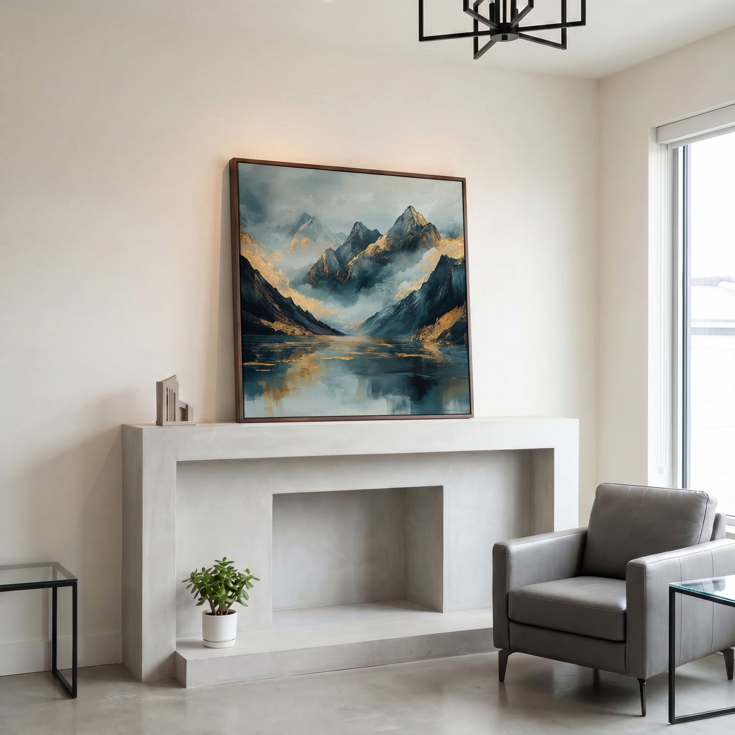 Mountain Range Canvas Wall Art in dark walnut floating frame
