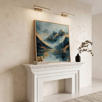 Mountain Range Canvas Wall Art in white oak floating frame
