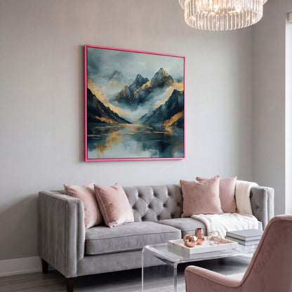 Mountain Range Canvas Wall Art in pink floating frame