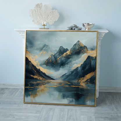 Mountain Range Canvas Wall Art in rose gold floating frame