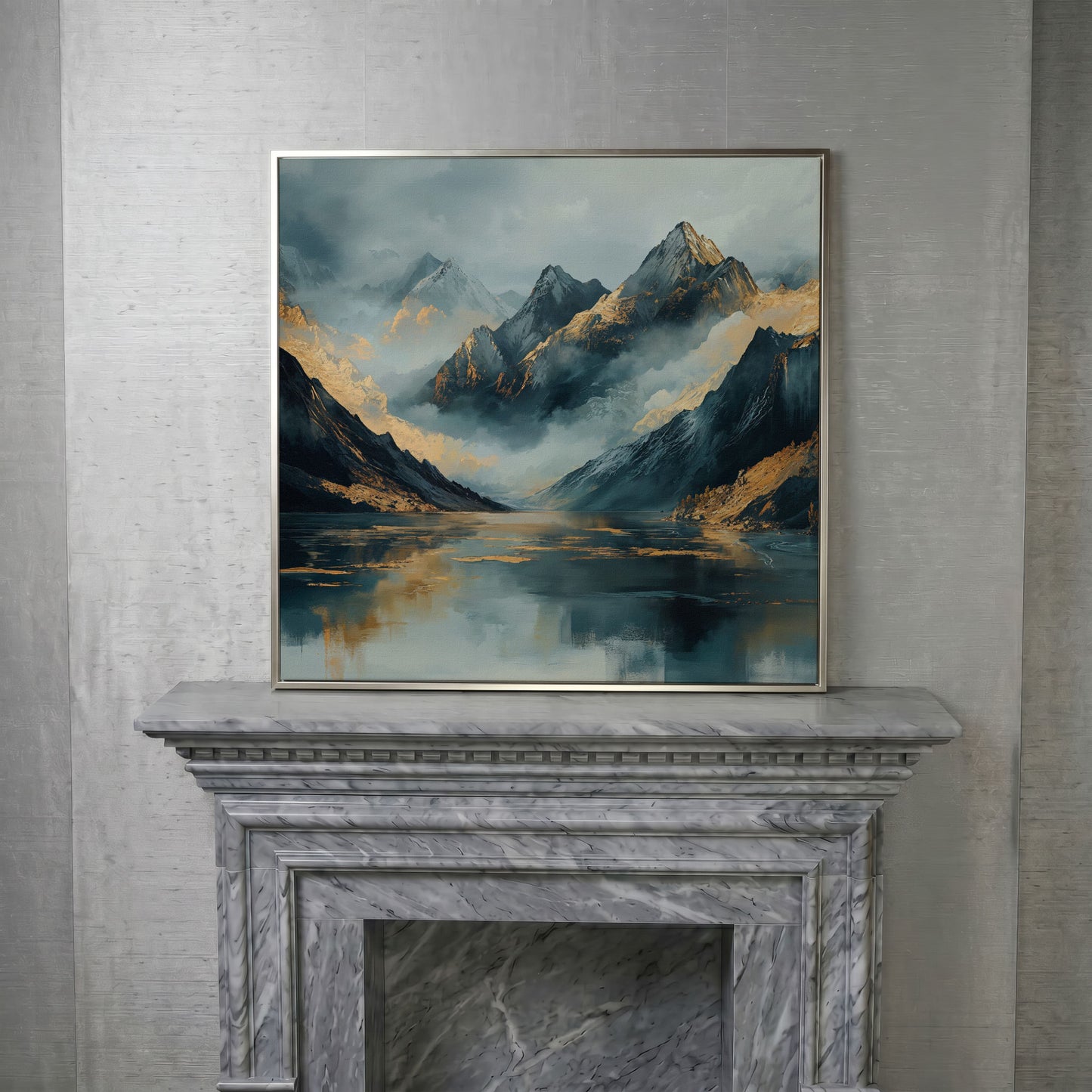 Mountain Range Canvas Wall Art in silver floating frame