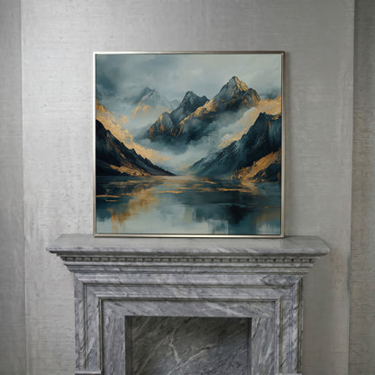 Mountain Range Canvas Wall Art in silver floating frame