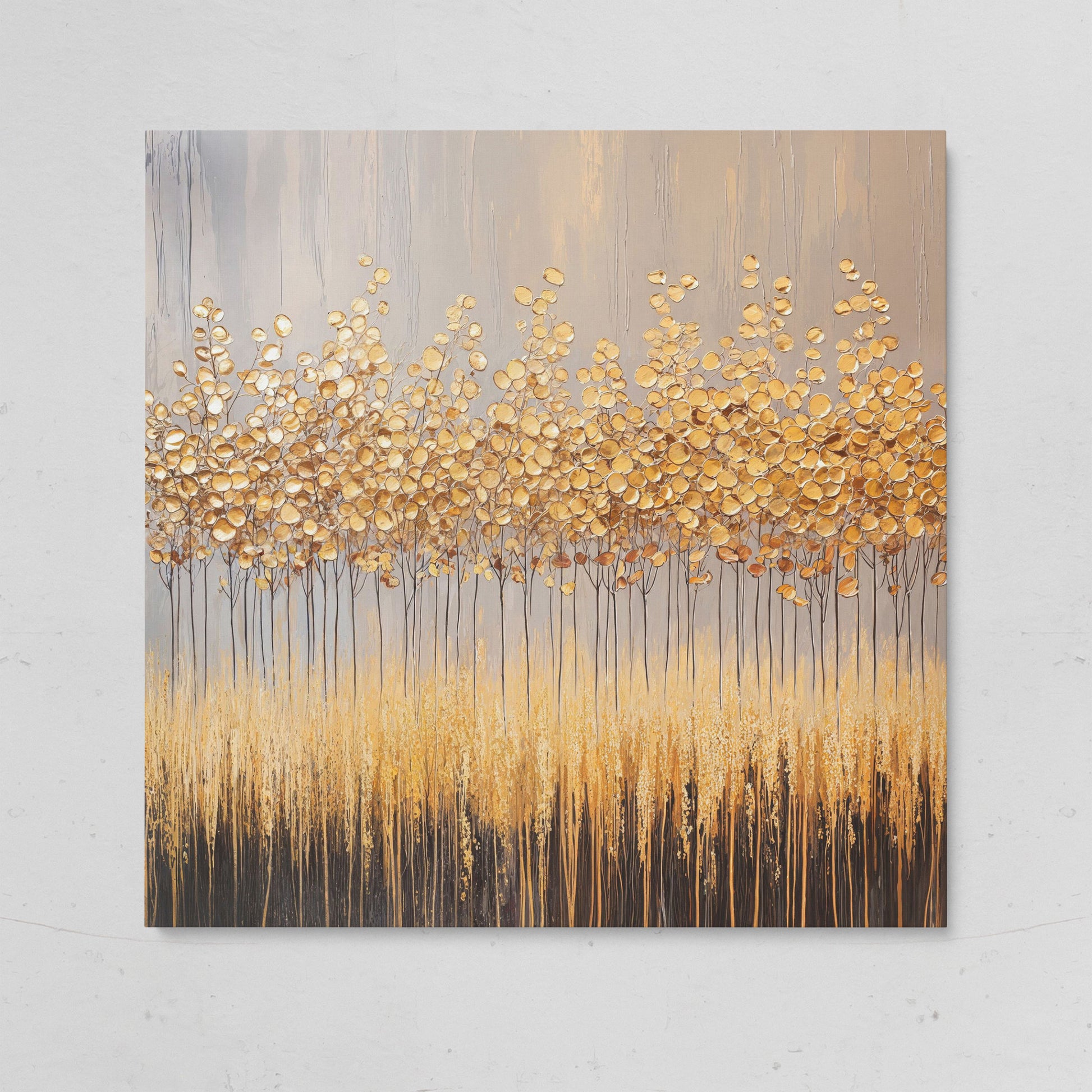 Abstract Golden Forest Canvas Art, Square Wall Art on gallery wrap