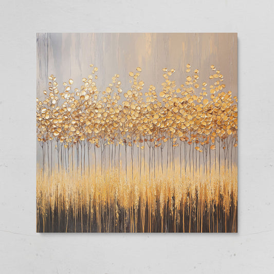 Abstract Golden Forest Canvas Art, Square Wall Art on gallery wrap