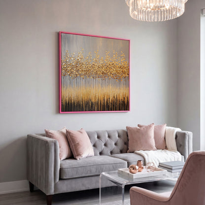 Abstract Golden Forest Canvas Art, Square Wall Art in pink floating frame