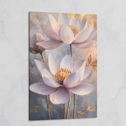 Lotus Flower Abstract Canvas in Lavender and Gold on gallery wrap