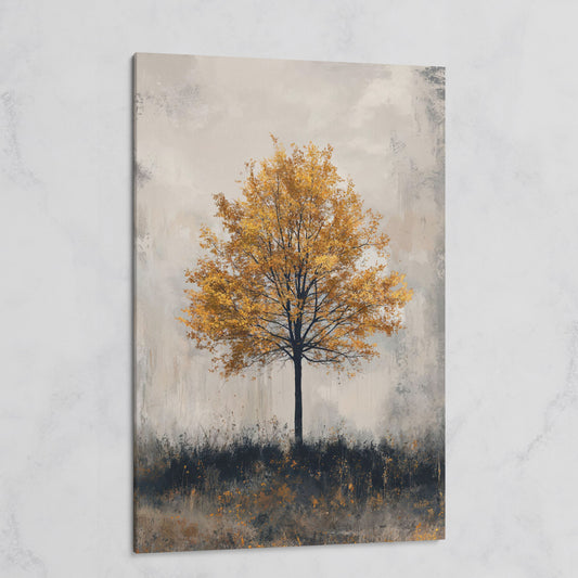 Autumn Golden Leaf Tree Canvas Print, Farmhouse Decor on gallery wrap