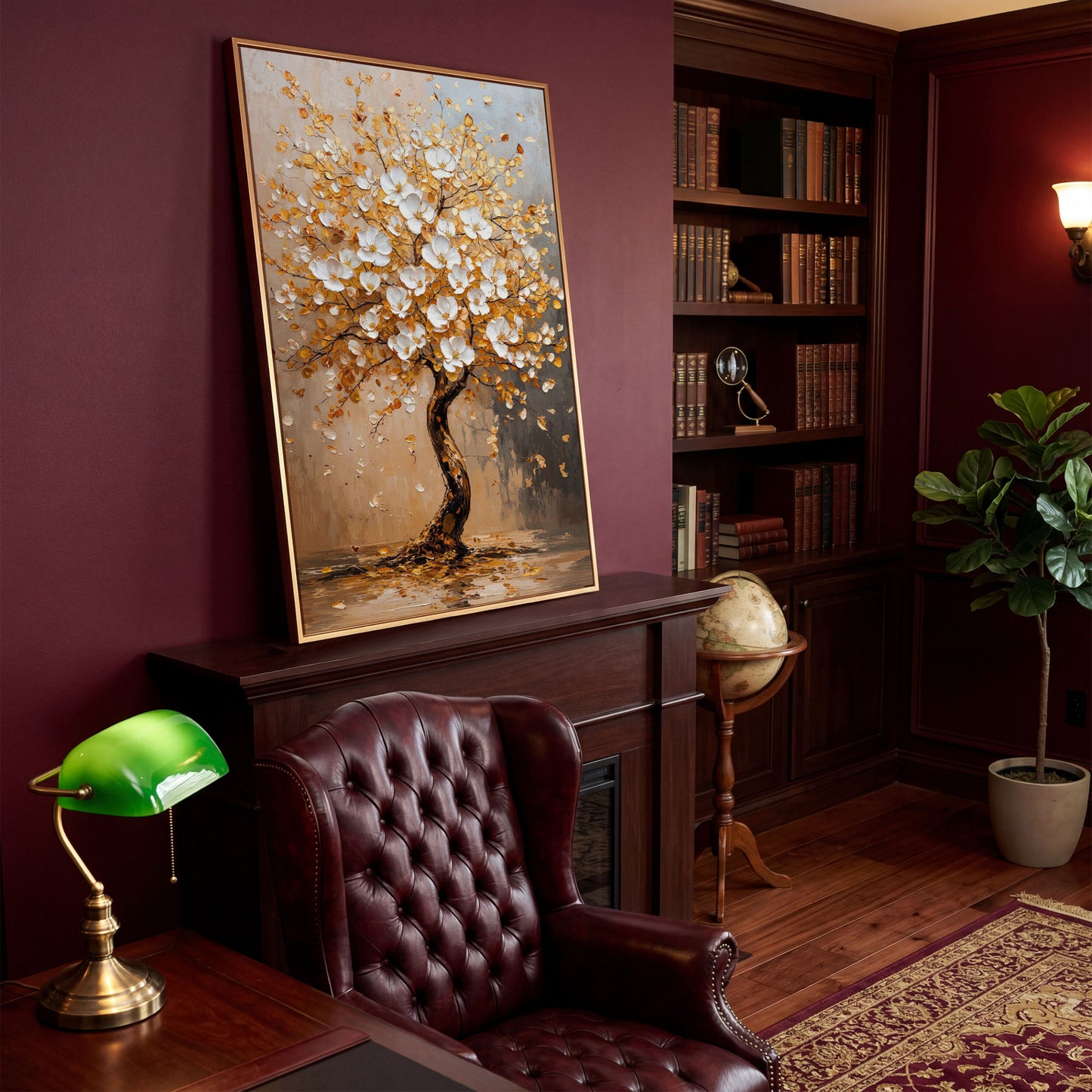 Elegant Blossom Tree Canvas Print in antique gold floating frame