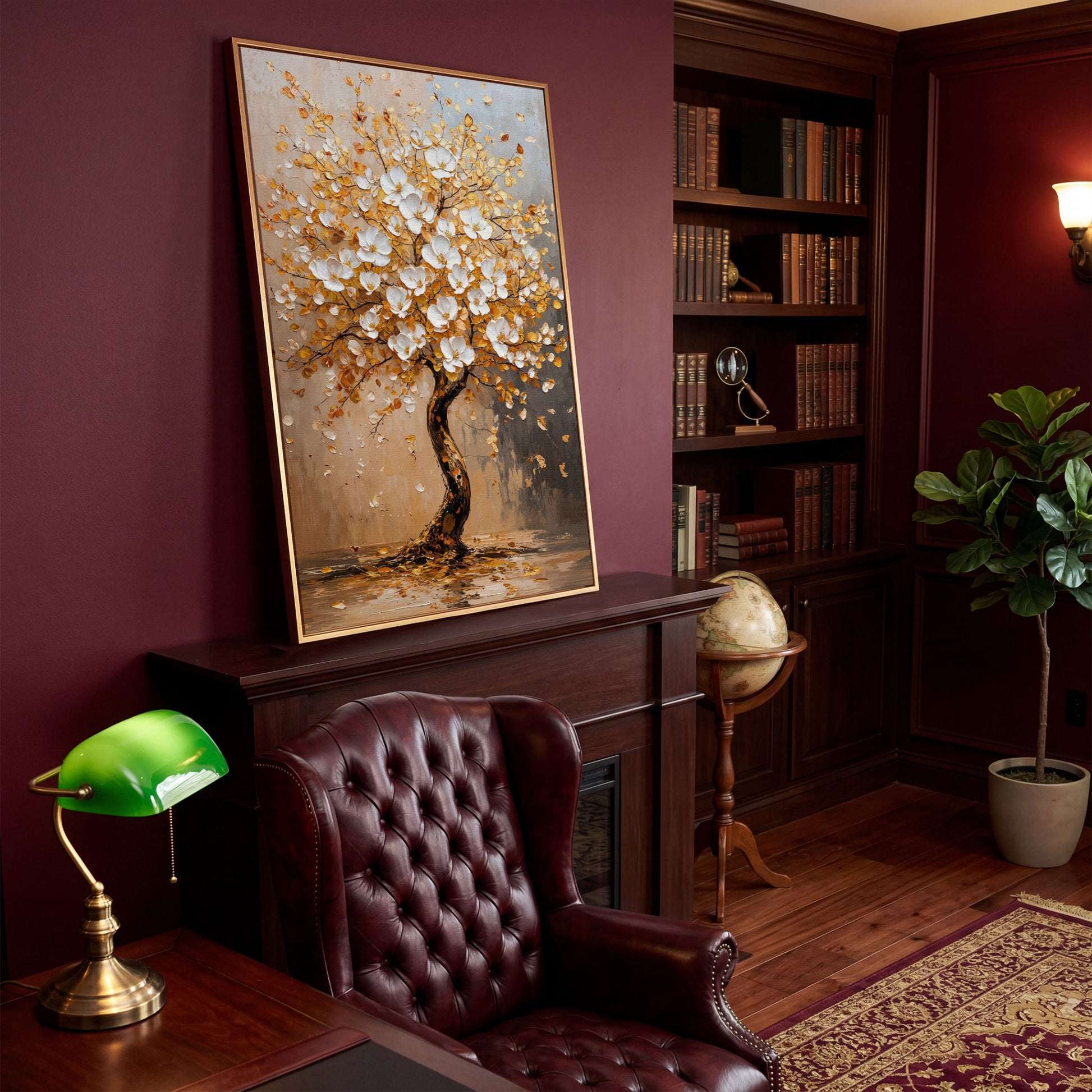 Elegant Blossom Tree Canvas Print in antique gold floating frame