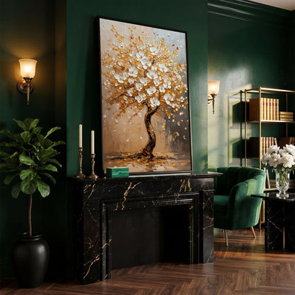 Elegant Blossom Tree Canvas Print in black floating frame
