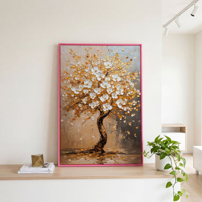 Elegant Blossom Tree Canvas Print in pink floating frame