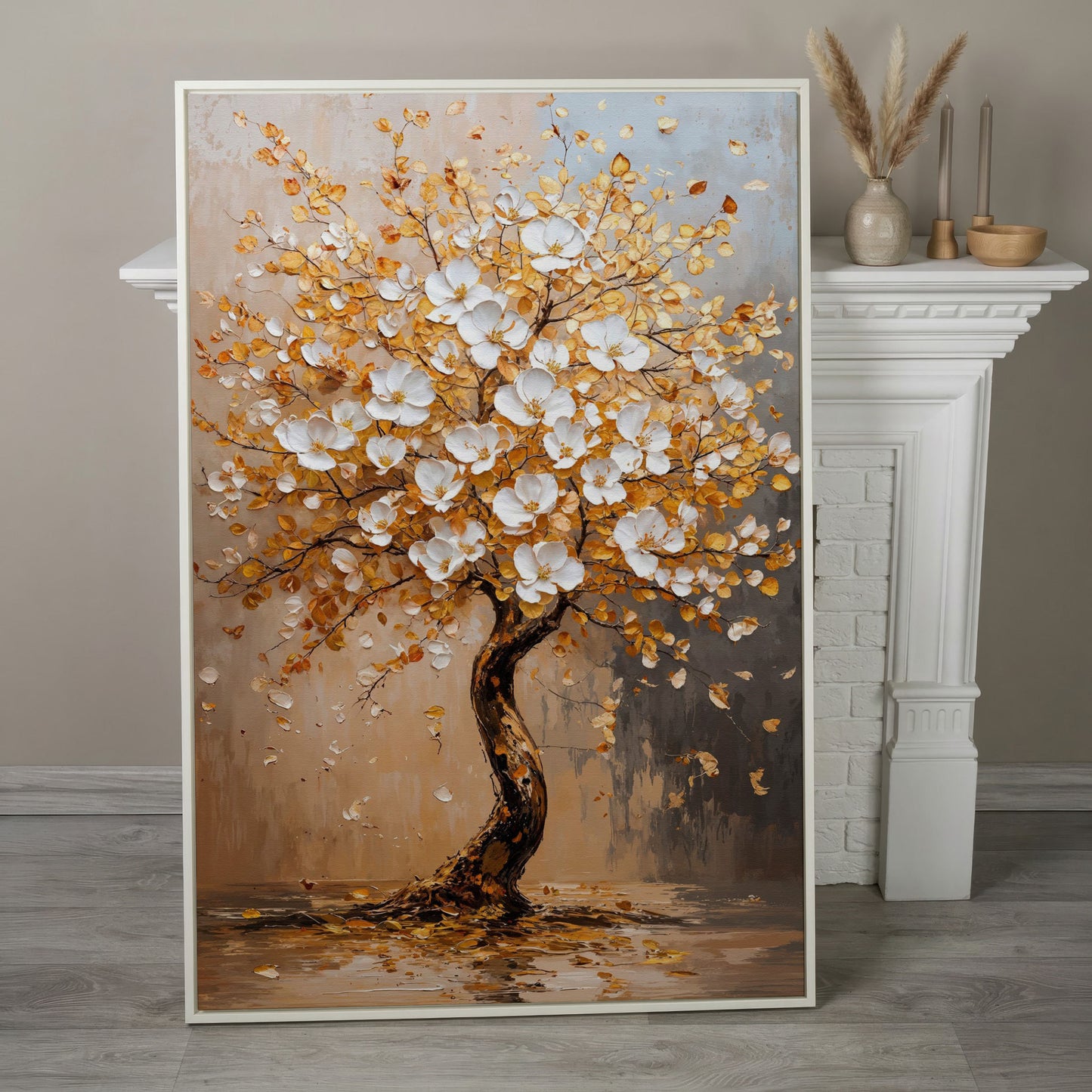 Elegant Blossom Tree Canvas Print in white floating frame