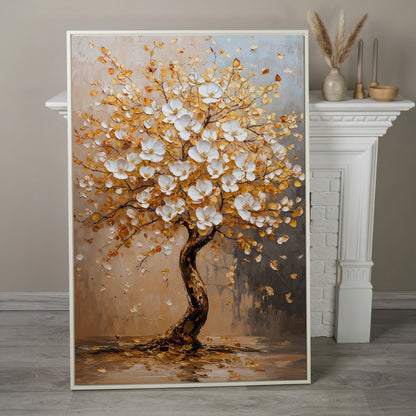 Elegant Blossom Tree Canvas Print in white floating frame