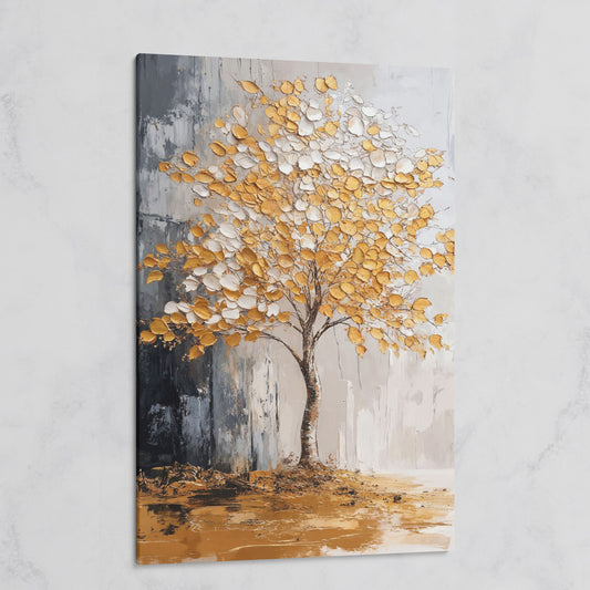 Gold and White Tree Canvas with Reflection on gallery wrap