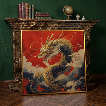 Golden Dragon Canvas Print in antique gold floating frame