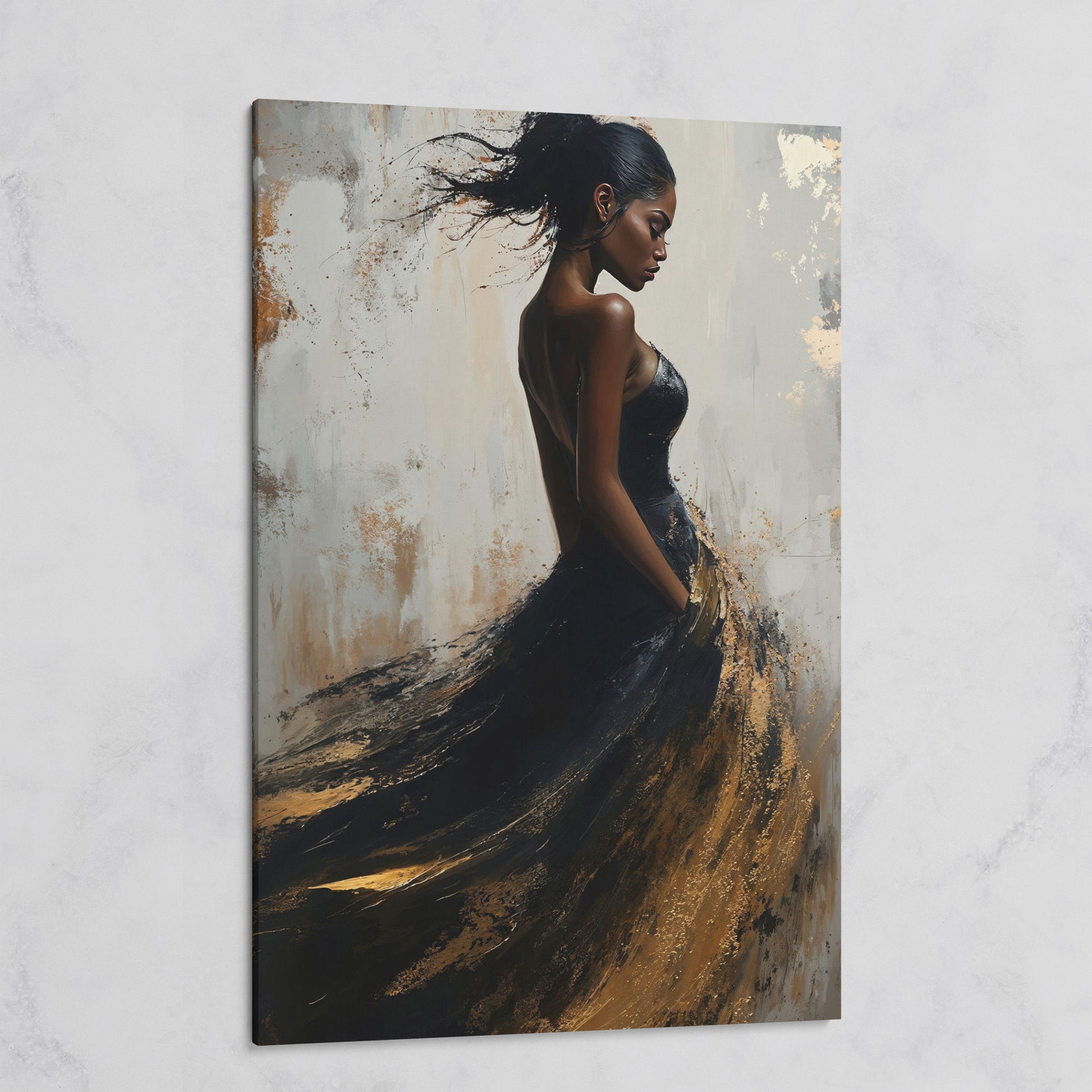 Woman in Black and Gold Dress Canvas on gallery wrap