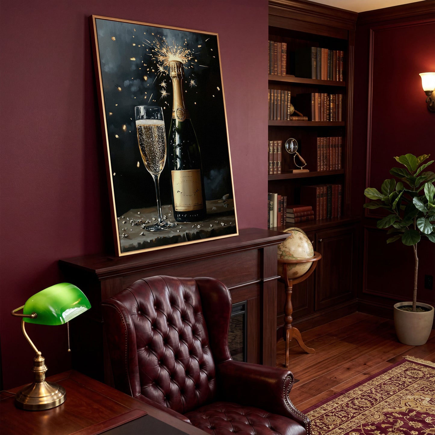 Festive Sparkling Wine Canvas Print in antique gold floating frame