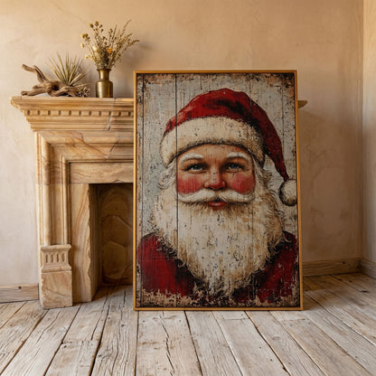 Rustic Santa Claus Portrait Canvas Print in antique gold floating frame