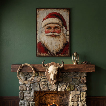 Rustic Santa Claus Portrait Canvas Print in dark walnut floating frame