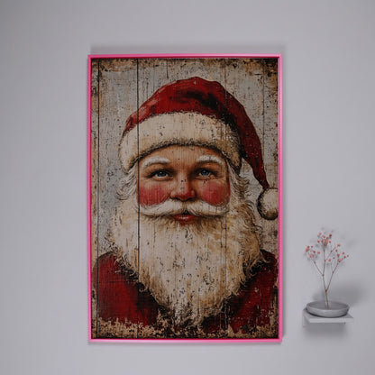 Rustic Santa Claus Portrait Canvas Print in pink floating frame