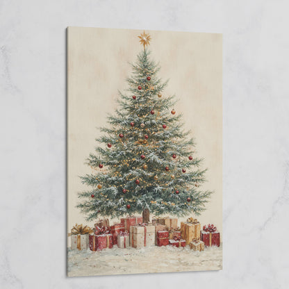 Lush Christmas Tree with Watercolor Presents Canvas on gallery wrap