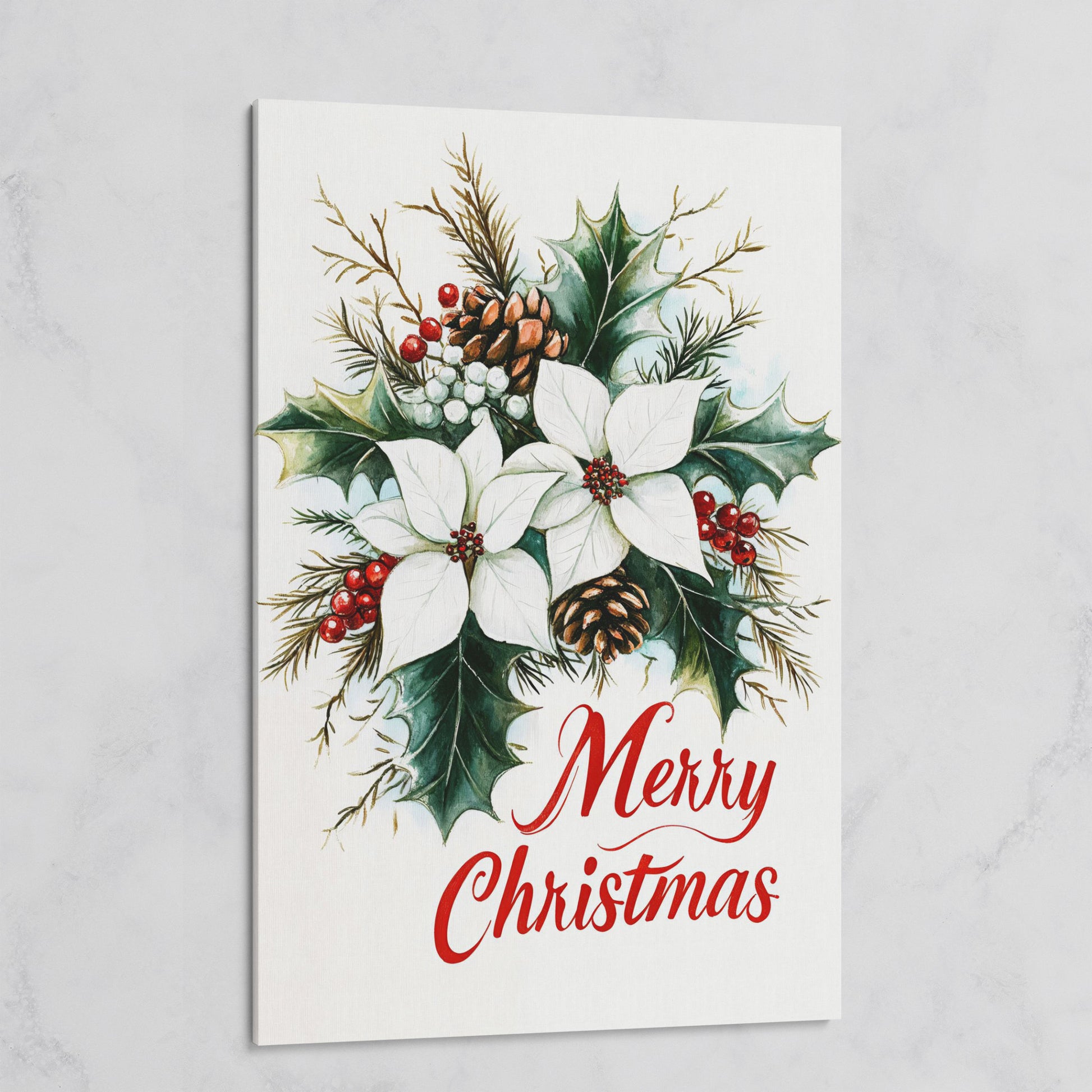 Merry Christmas Botanical Canvas Print on gallery wrap