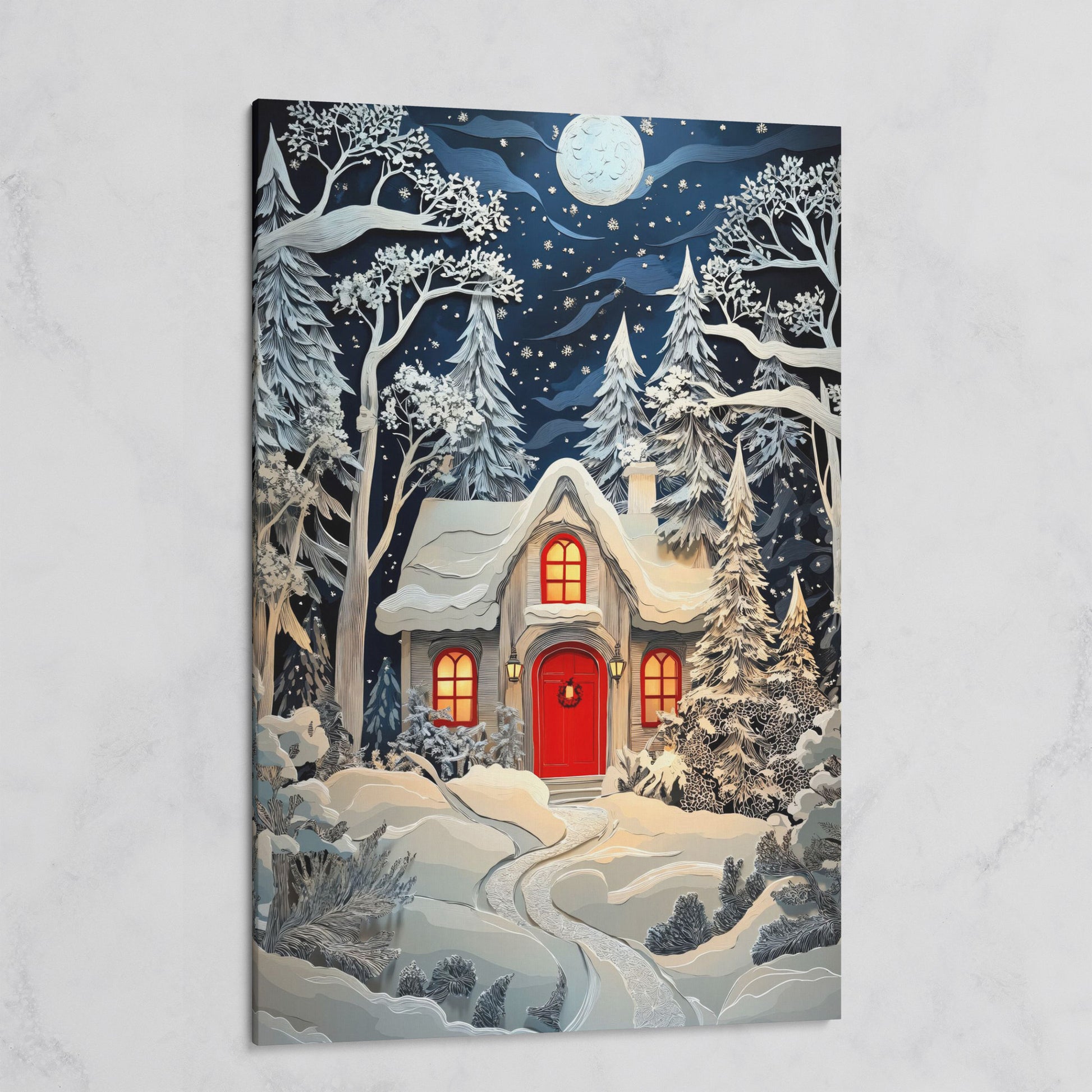 Cozy Cottage in Snowy Forest Canvas Print on gallery wrap