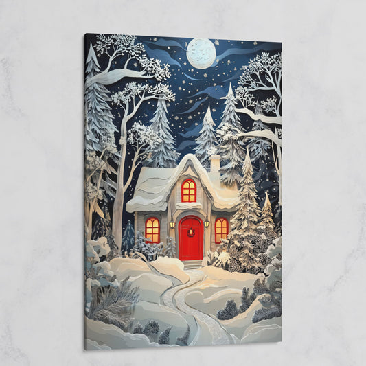 Cozy Cottage in Snowy Forest Canvas Print on gallery wrap