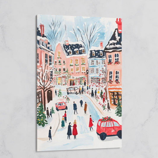 Christmas Town Square Canvas Print | Winter Scene on gallery wrap