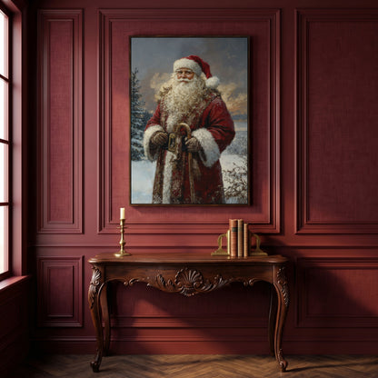 Classic Santa Claus Winter Wonderland Canvas in dark walnut floating frame