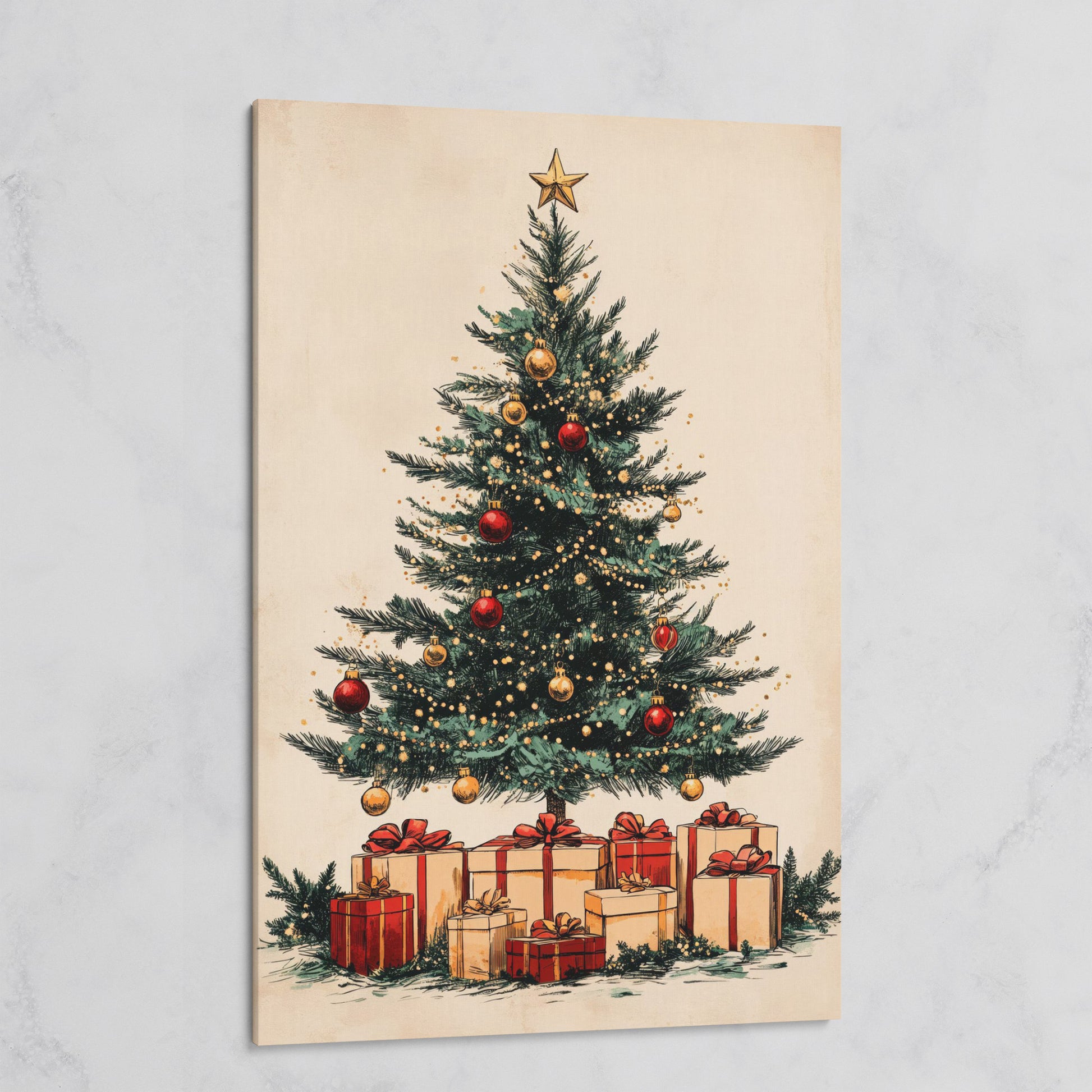 Christmas Gifts & Watercolor Tree Canvas Print on gallery wrap