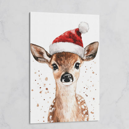 Reindeer in Santa Hat Canvas Print on gallery wrap