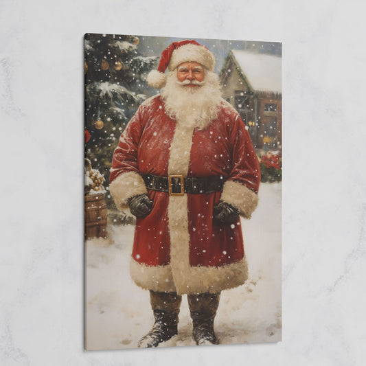 Jolly Santa Claus with Christmas Tree Canvas on gallery wrap