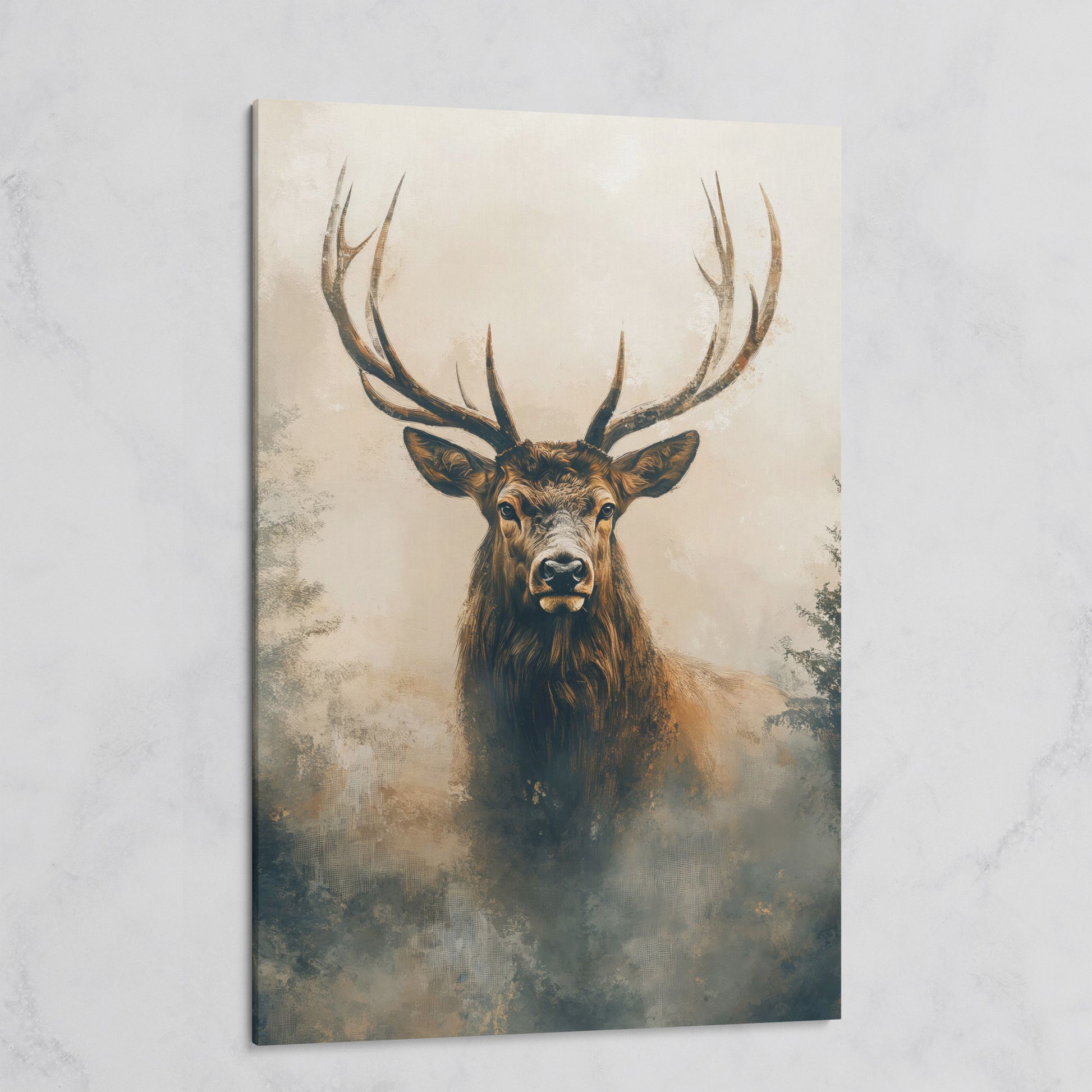 Majestic Stag in Misty Forest Canvas Print on gallery wrap