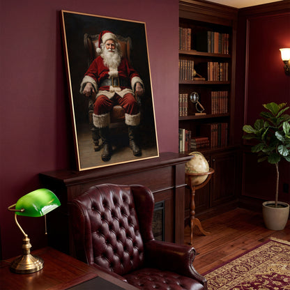 Santa in Armchair Canvas Print in antique gold floating frame