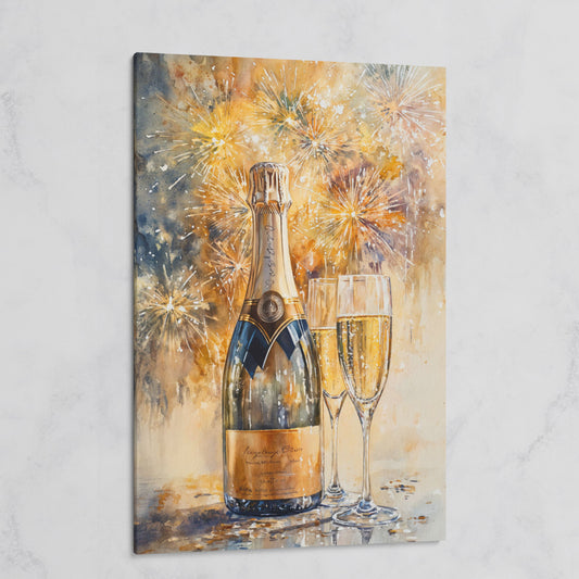 Champagne and Fireworks Canvas Wall Art on gallery wrap