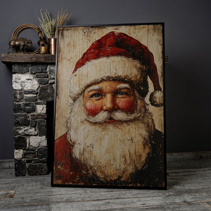 Vintage Santa Portrait Canvas Wall Art in black floating frame