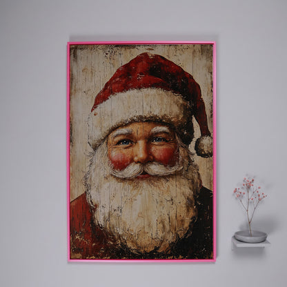 Vintage Santa Portrait Canvas Wall Art in pink floating frame