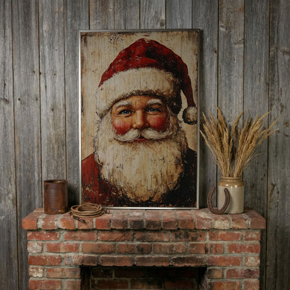 Vintage Santa Portrait Canvas Wall Art in silver floating frame