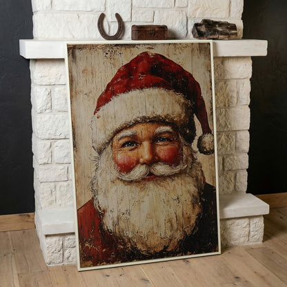 Vintage Santa Portrait Canvas Wall Art in white floating frame