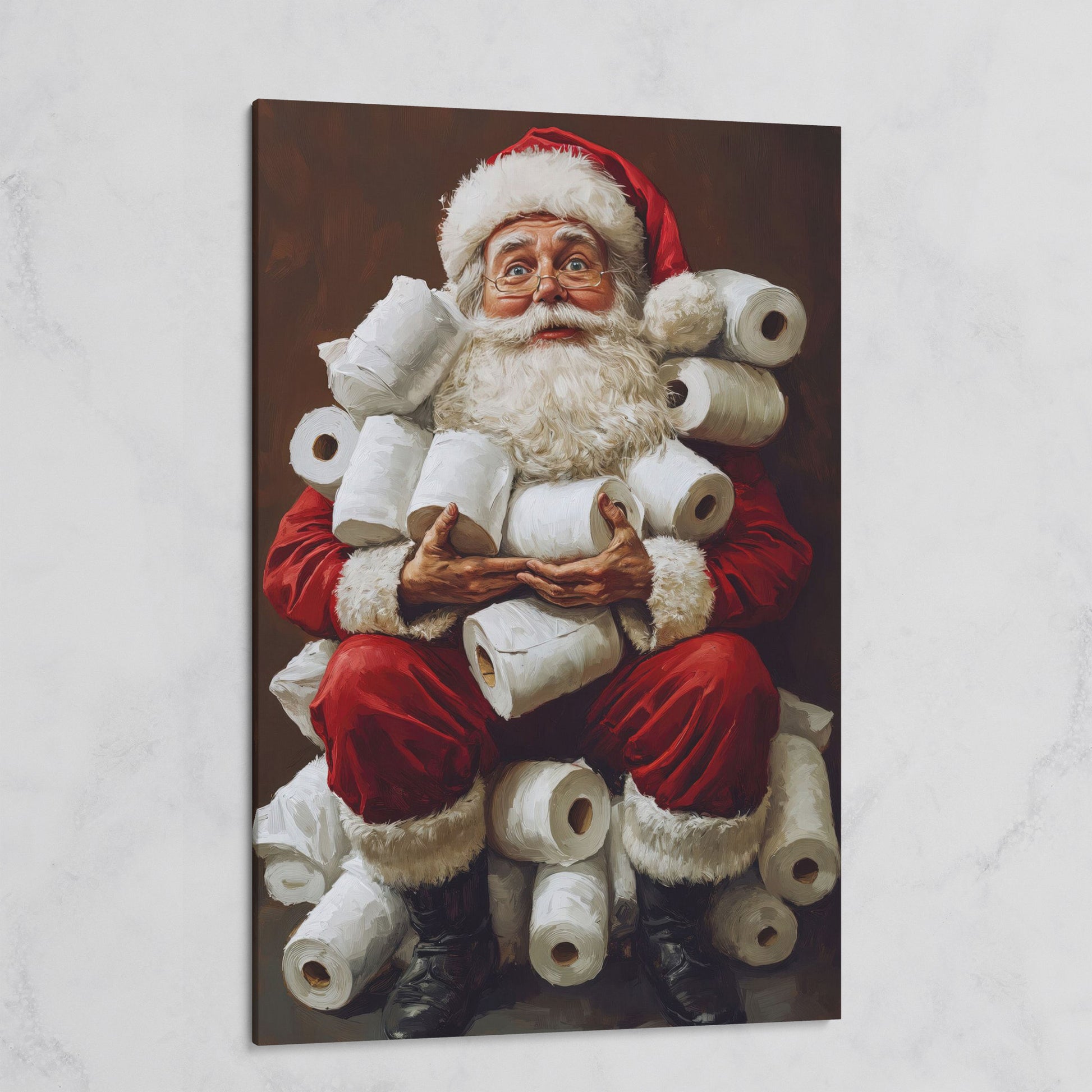Santa with Toilet Paper Canvas Print on gallery wrap