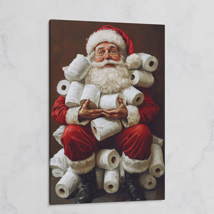 Santa with Toilet Paper Canvas Print on gallery wrap
