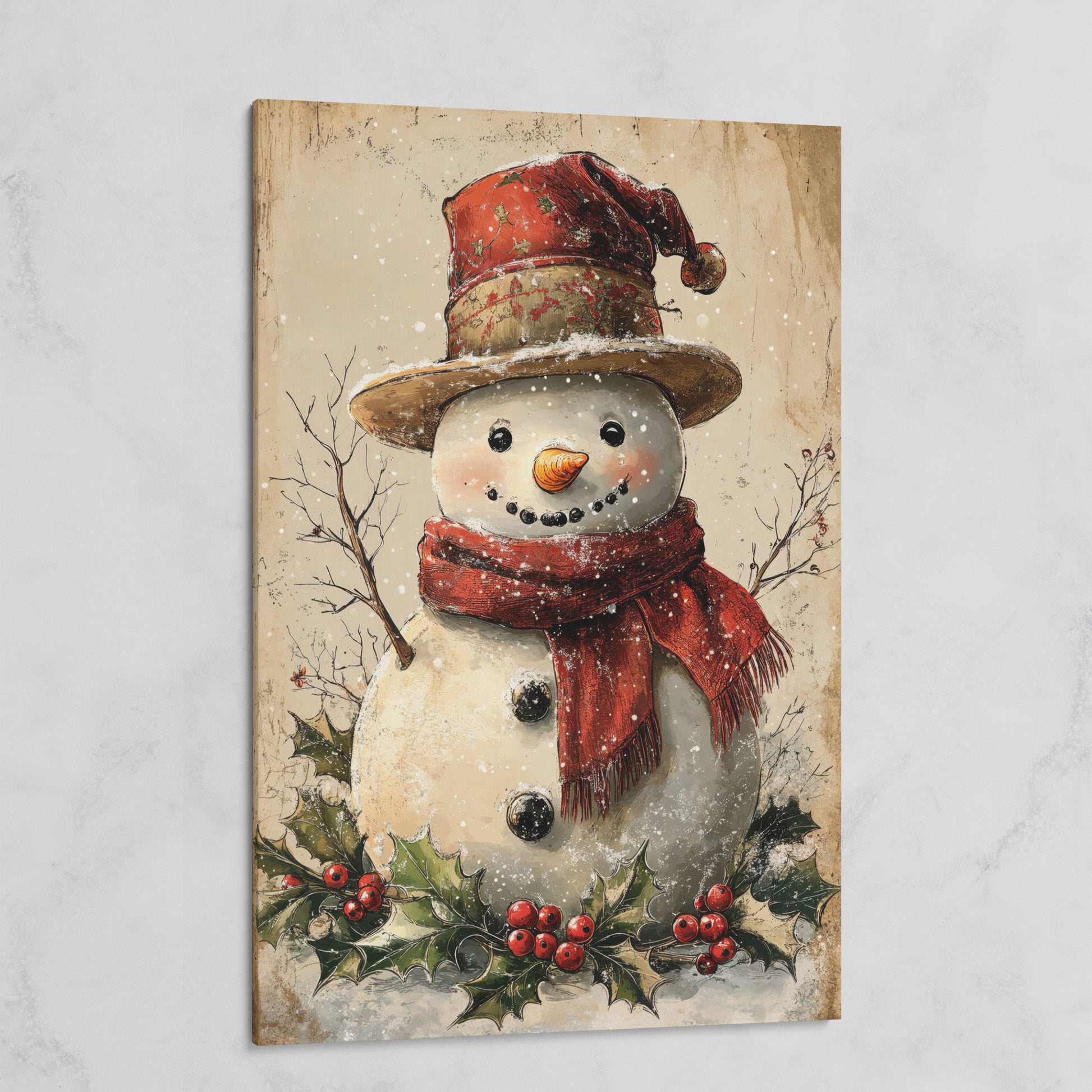 Joyful Snowman with Red Scarf Canvas on gallery wrap