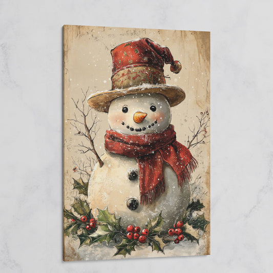 Joyful Snowman with Red Scarf Canvas on gallery wrap