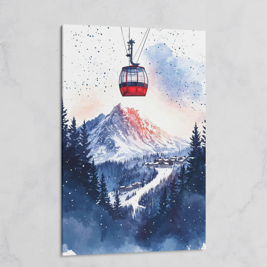Ski Resort Village Canvas Print with Cable Car on gallery wrap