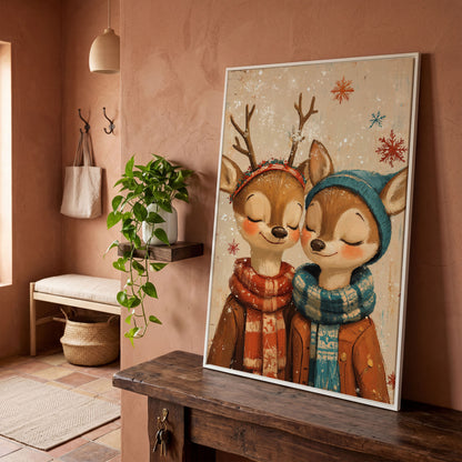 Adorable Reindeer Canvas Print for Kids' Rooms in white floating frame